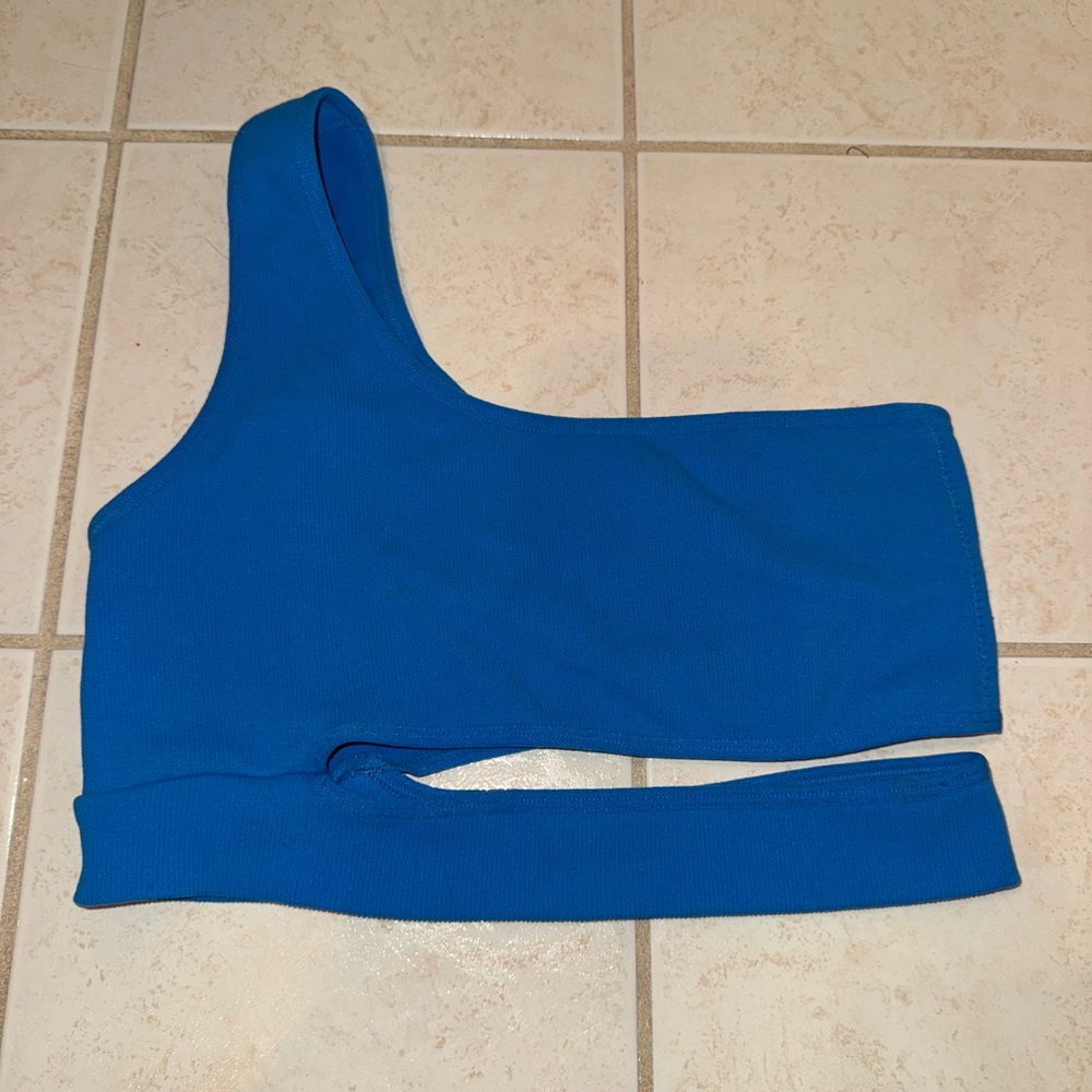 Garage Blue One-Shoulder Crop Top